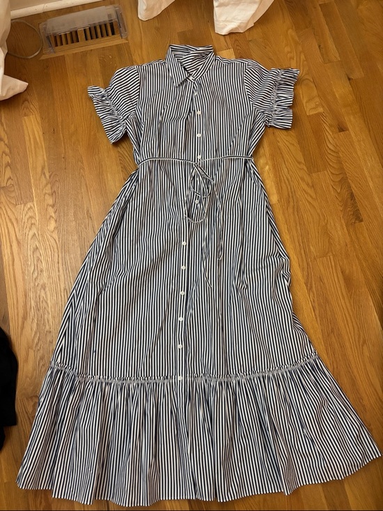 J. Crew Dresses & Skirts - J. Crew Navy and White Striped Maxi Shirt Dress with Tie Waist